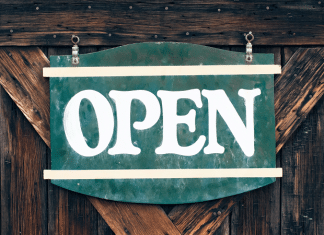 wooden open sign